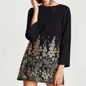 Zara Black Dress with Gold Floral Design